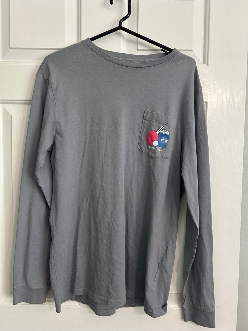 Vineyard Vines Gray Long Sleeve Pocket Tee with Pocket Graphic